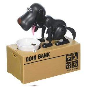 Hungry Dog Coin Eating Money Box Piggy Bank Black