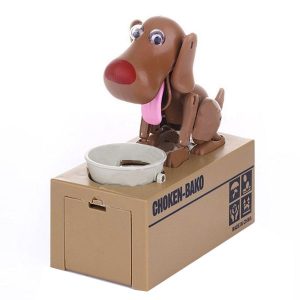Hungry Dog Coin Eating Money Box Piggy Bank Brown