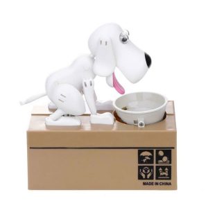Hungry Dog Coin Eating Money Box Piggy Bank White